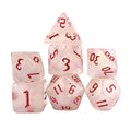 Glitter in White Acrylic with Red Font - 7pcs RPG Full Dice Set