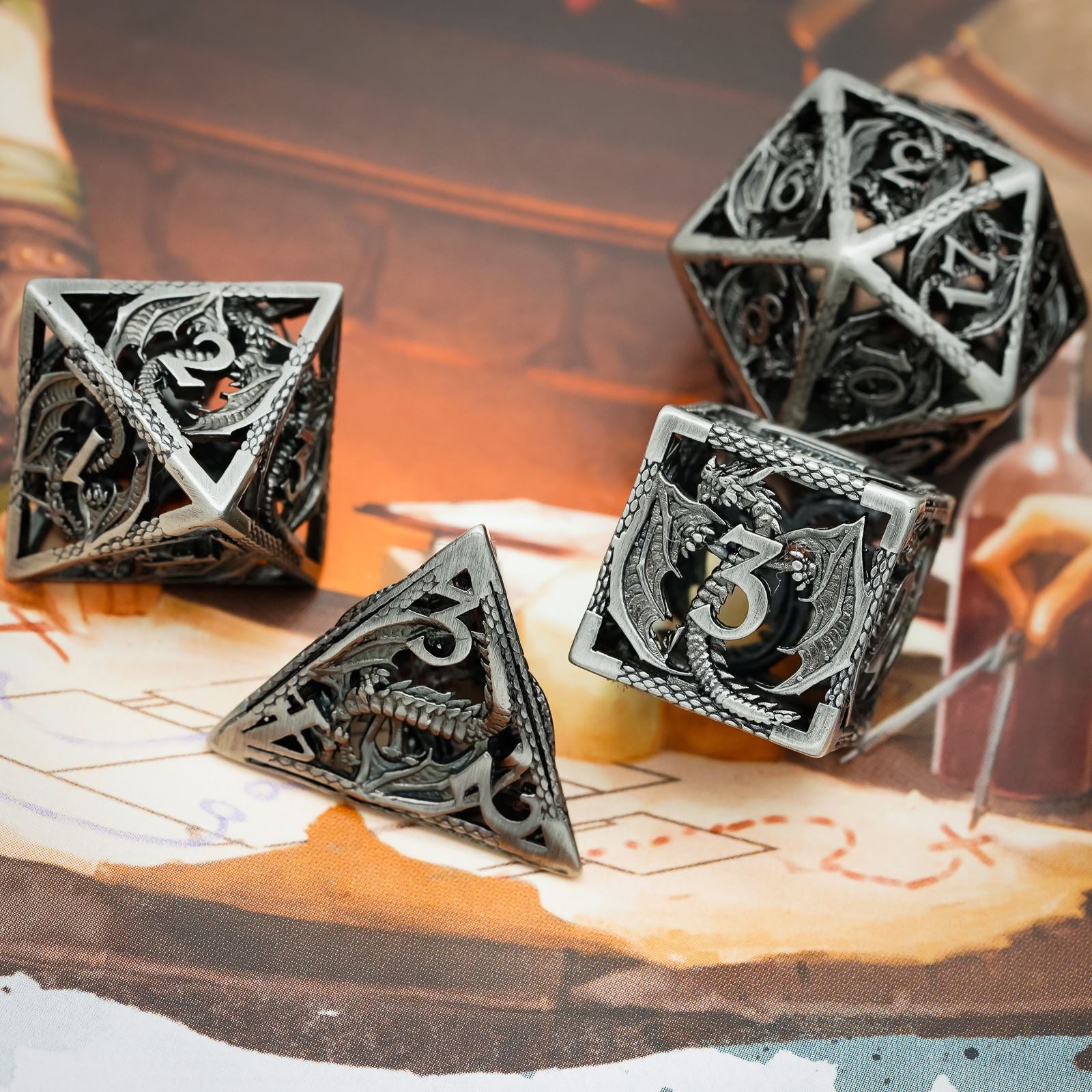 7pcs RPG Dice Set - Silver Metal