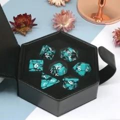 7pcs Dice Gem Stone Turquoise White Font Teal Black