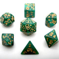 Gold Cats on Green Acrylic - 7pcs RPG Full Dice Set