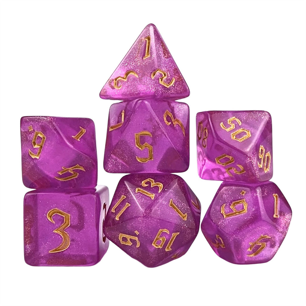 Glitter in Hot Pink Acrylic - 7pcs RPG Full Dice Set