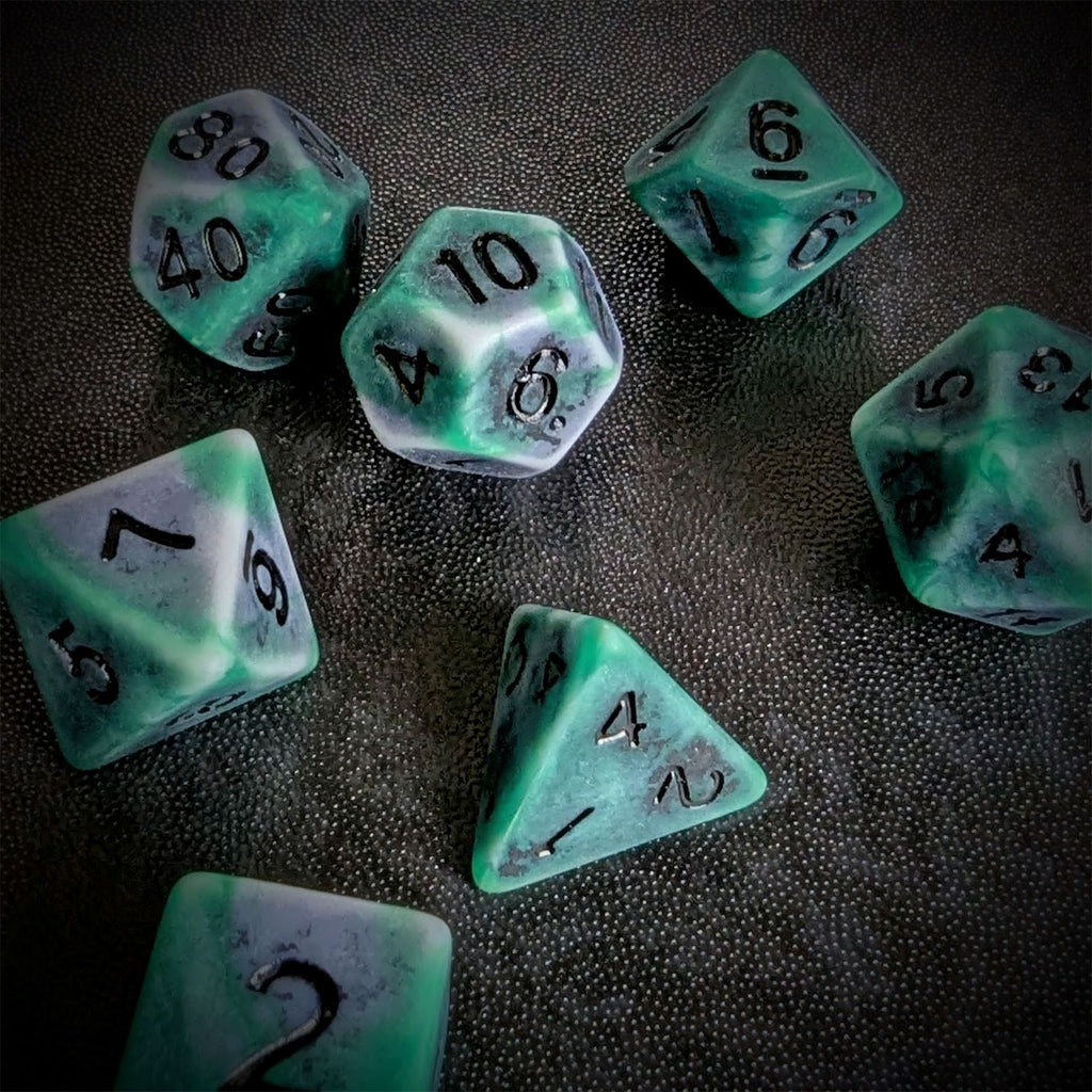Washed Green on White Acrylic - 7pcs RPG Full Dice Set