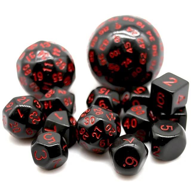 15pcs Dice Acrylic Sets Red Font Black