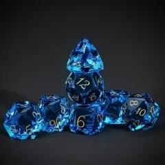 7pcs Dice Gem Glass Facet Gold Font Blue (UD)
