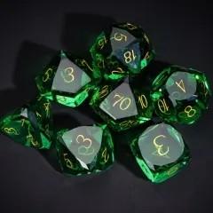 7pcs Dice Gem Glass Facet Gold Font Green (UD)