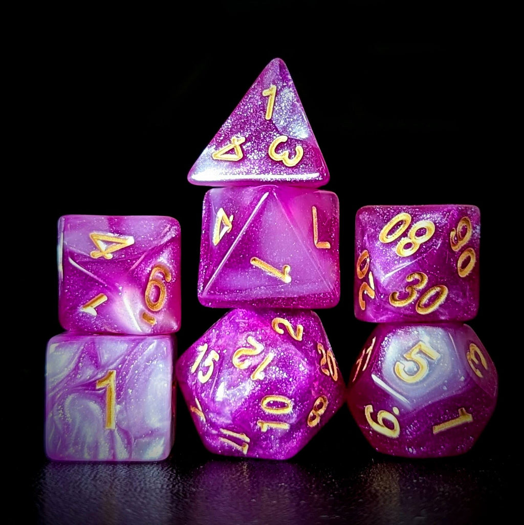 Glitter in Pink & White Acrylic - 7pcs RPG Full Dice Set