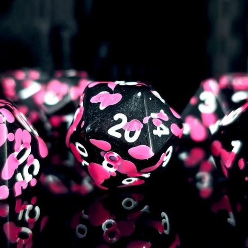 7pcs Dice Acrylic Splatter White Font Black Pink