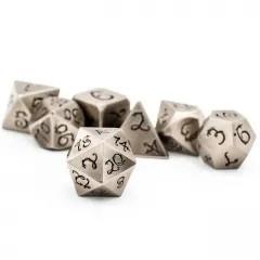Silver Metal with Black Dragon Font - 7pcs RPG Dice Set