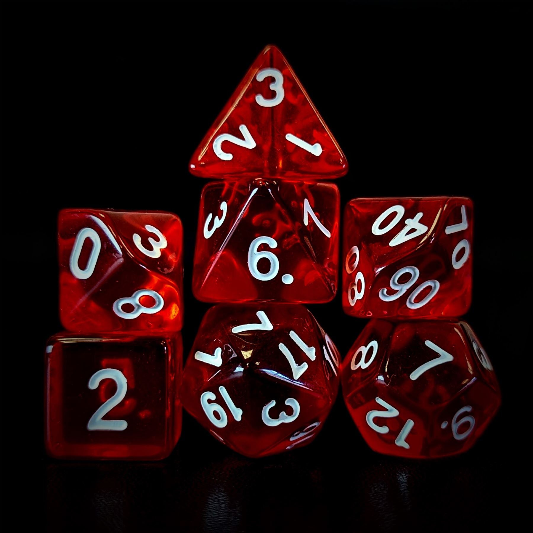Clear Red Acrylic - 7pcs RPG Full Dice Set