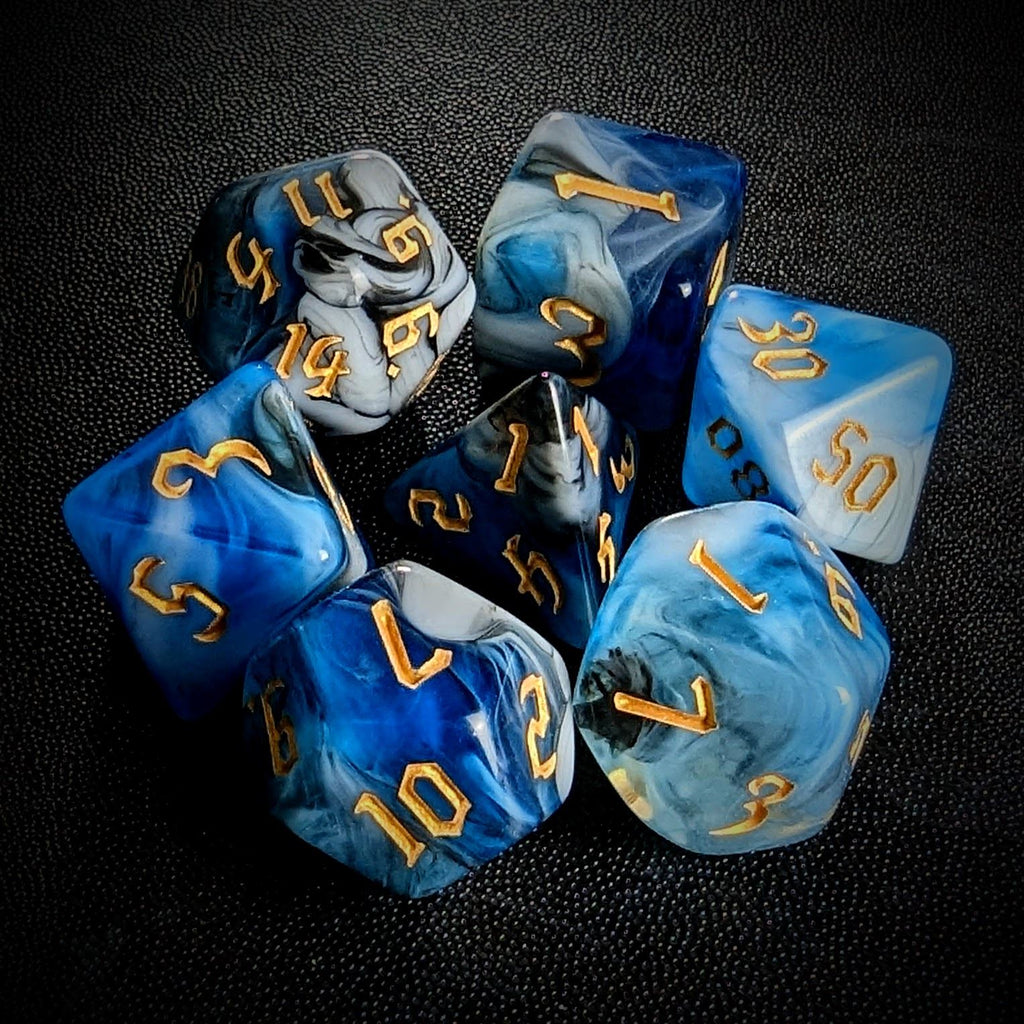 Blend of Black & Blue Acrylic - 7pcs RPG Full Dice Set