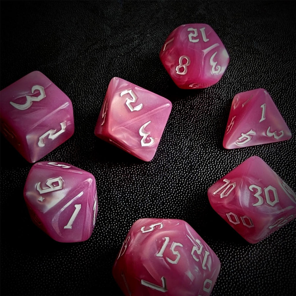 Pink Silk Acrylic - 7pcs RPG Full Dice Set