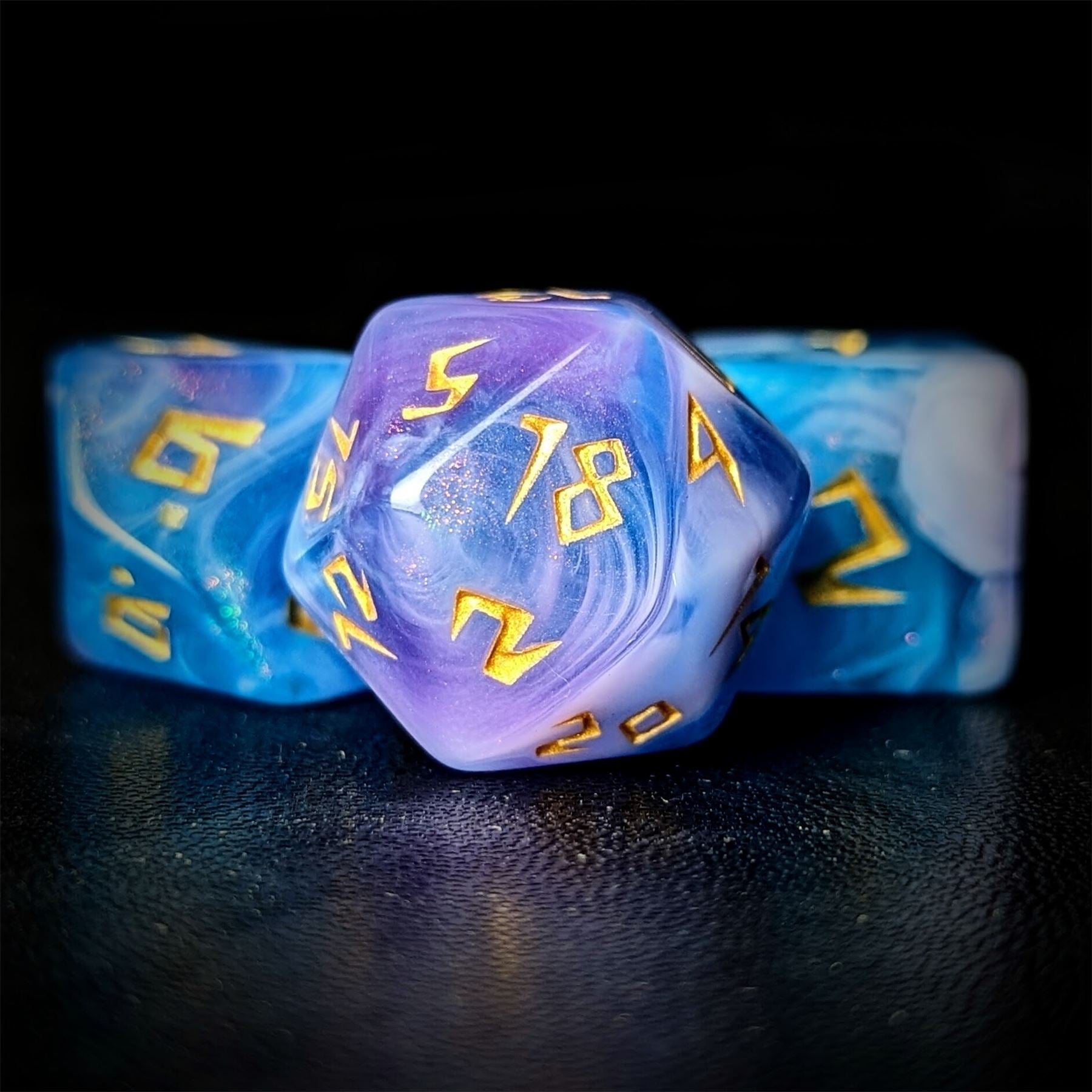 Glitter in Blue & Pink Acrylic - 7pcs RPG Full Dice Set