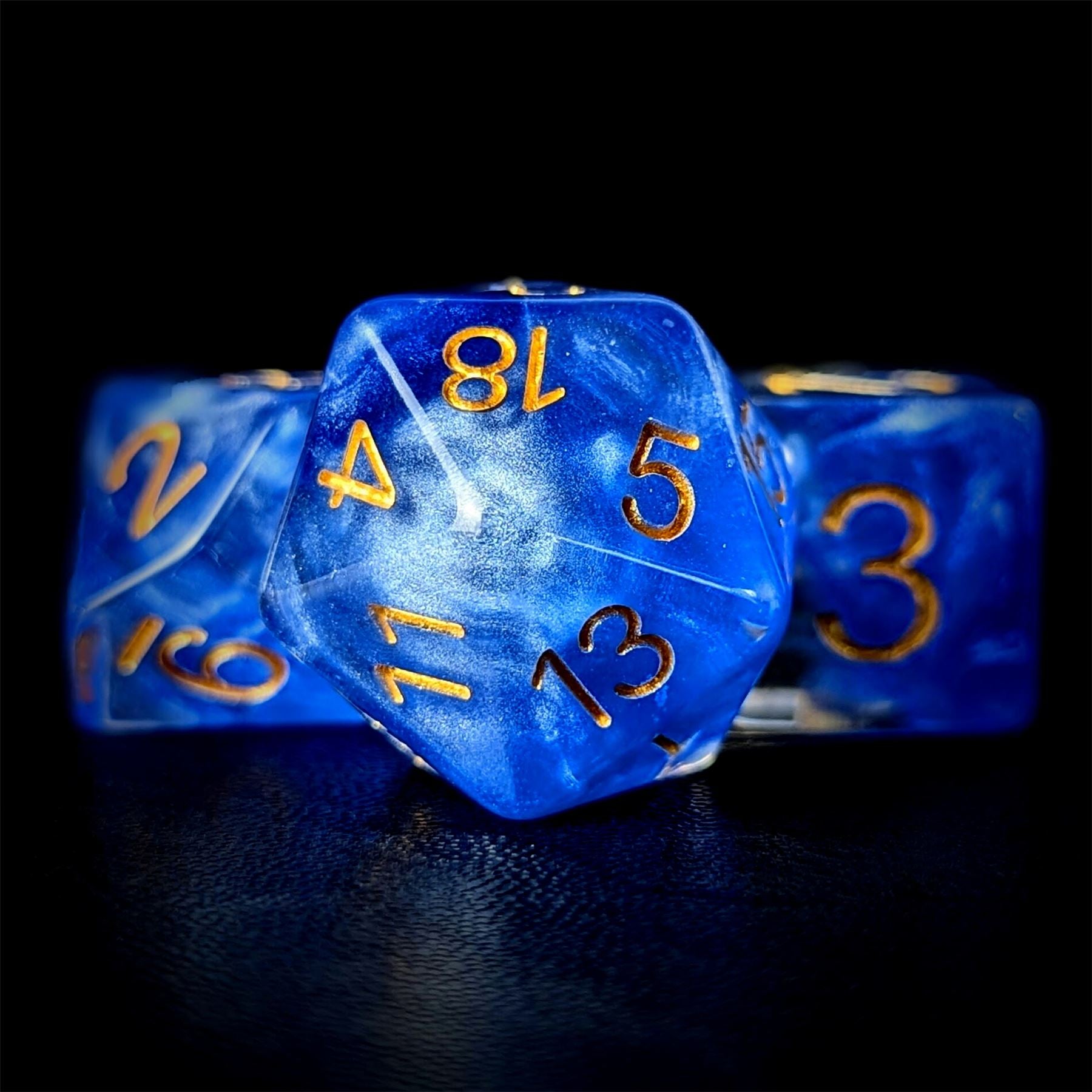 Royal Blue Swirl in Clear Resin - 7pcs RPG Full Dice Set