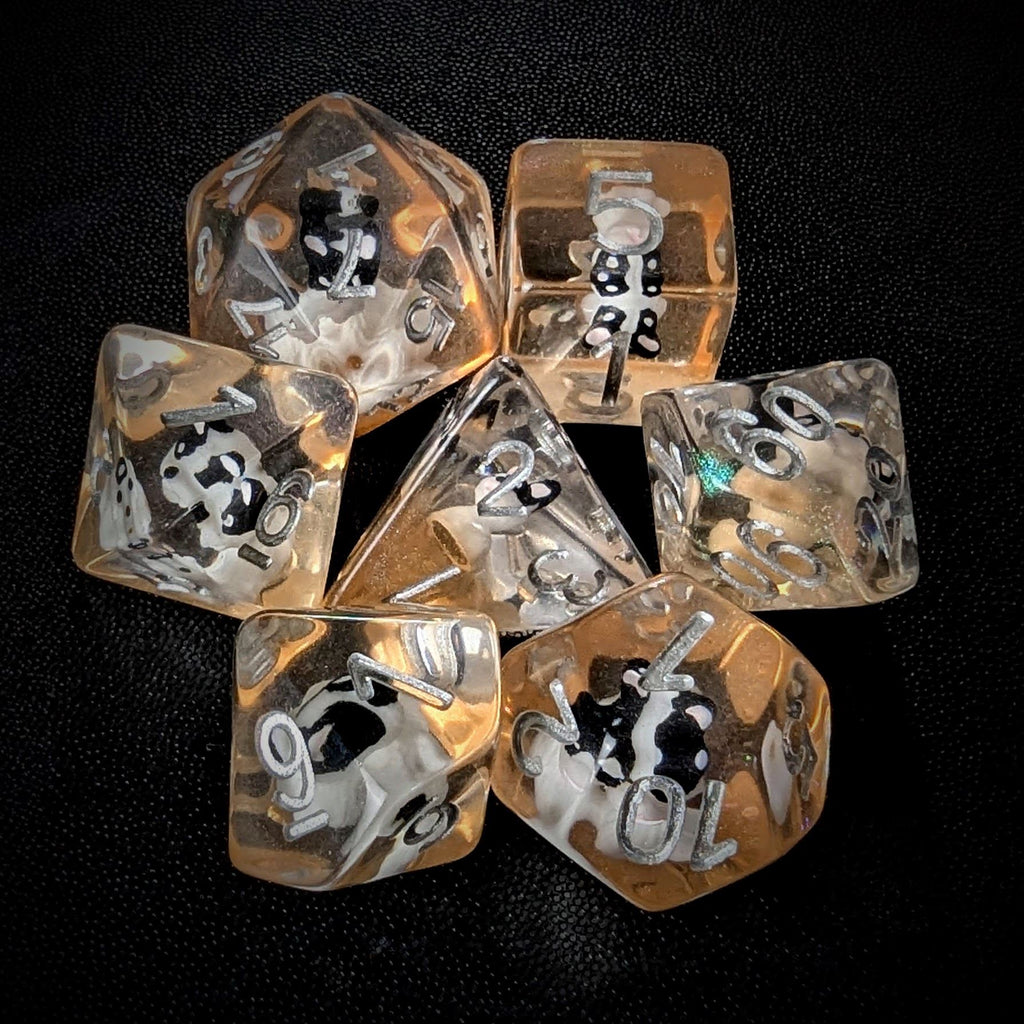 Black & White Dog in Clear Resin - 7pcs RPG Full Dice Set