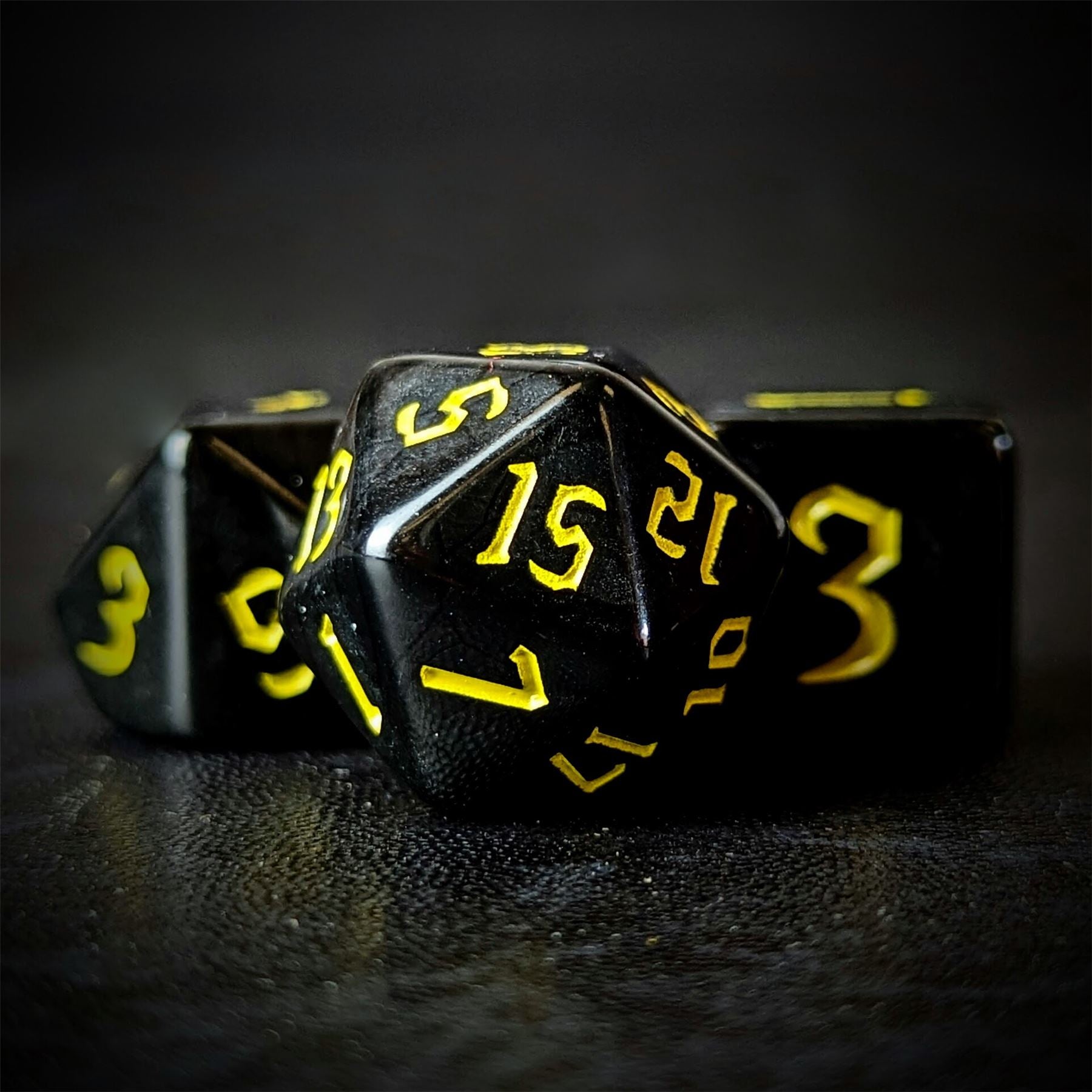 Yellow on Solid Black Acrylic - 7pcs RPG Full Dice Set