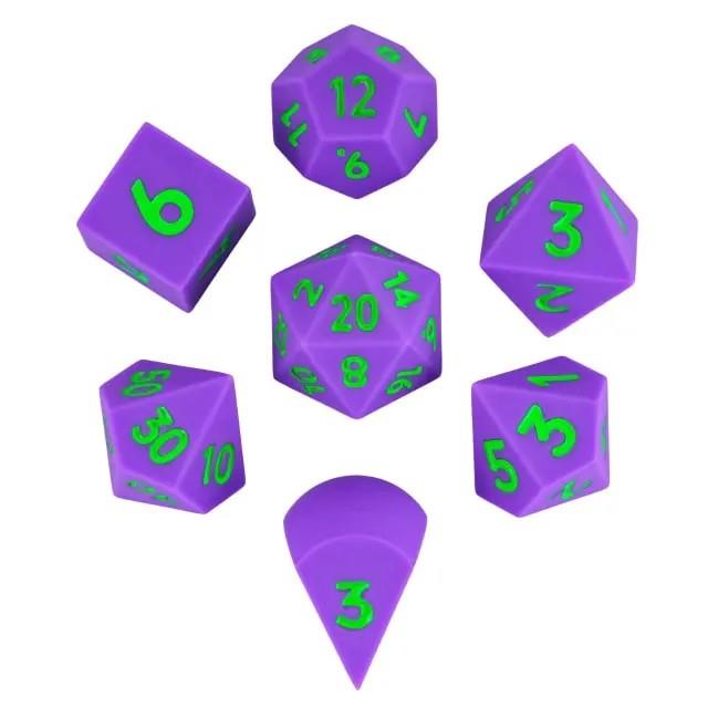 7pcs Dice Silicone Oversize Solid Green Font Purple