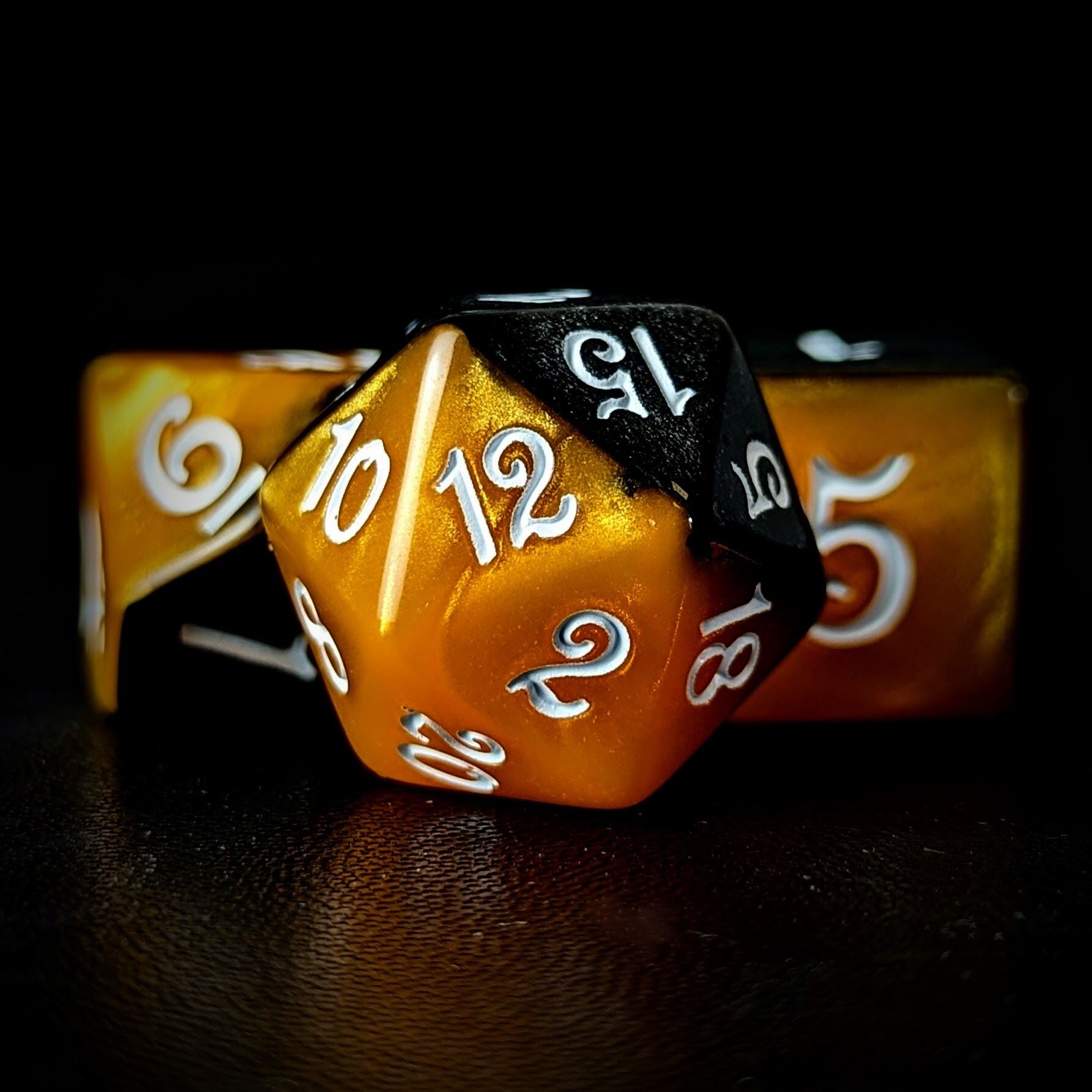 Blend of Black & Orange Acrylic - 7pcs RPG Full Dice Set