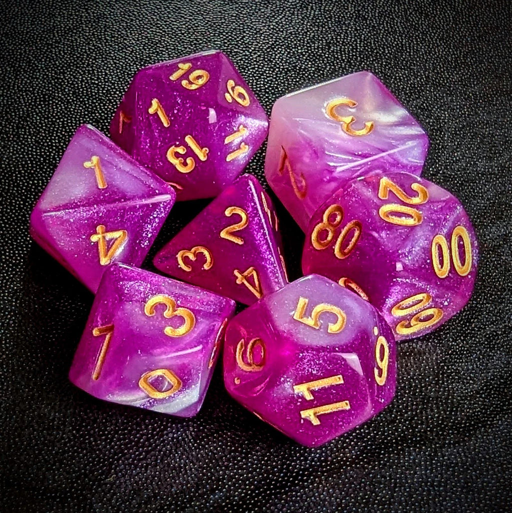 Glitter in Pink & White Acrylic - 7pcs RPG Full Dice Set