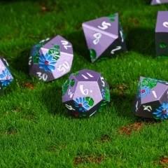 Blue Lotus Flower in Purple Metal - 7pcs RPG Dice Set
