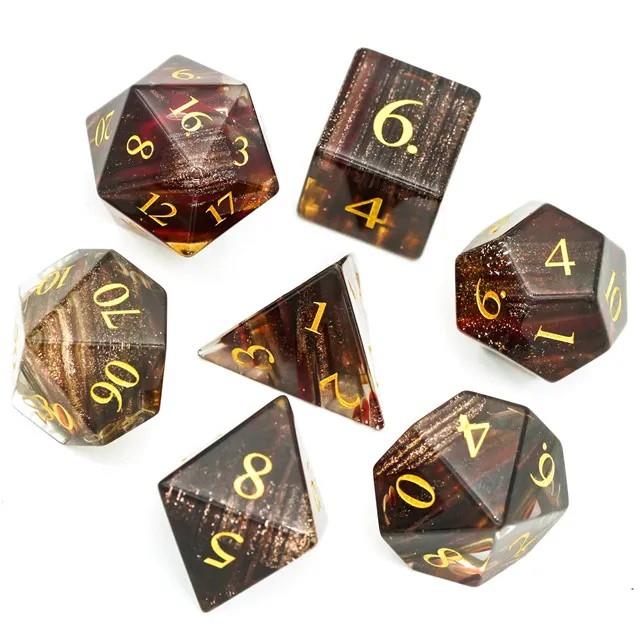 7pcs Dice Gem Glass Layered Gold Font Brown (UD)