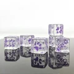6pcs D6 Dice Resin 16mm Cat Paw Purple Font Clear