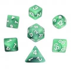 7pcs Dice Resin Swirl White Font Frosted Green