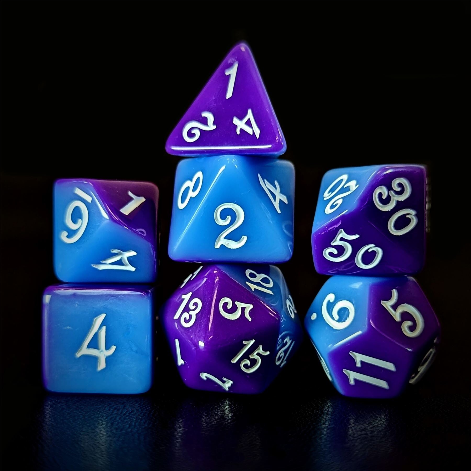 Blend of Blue & Purple Acrylic - 7pcs RPG Full Dice Set