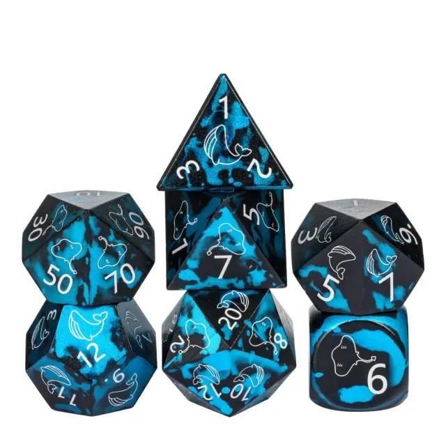 7pcs Dice Metal Aluminium White Font Whales Black Blue