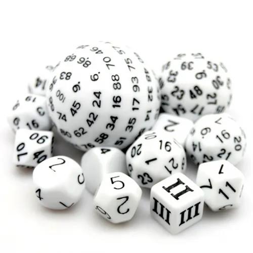 15pcs Dice Acrylic Sets Black Font White