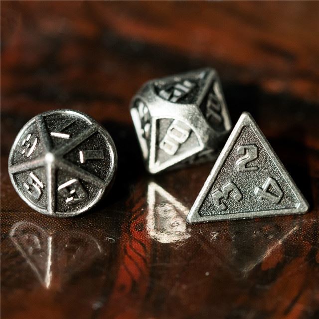 7pcs RPG Dice Set - Miniature Silver Metal
