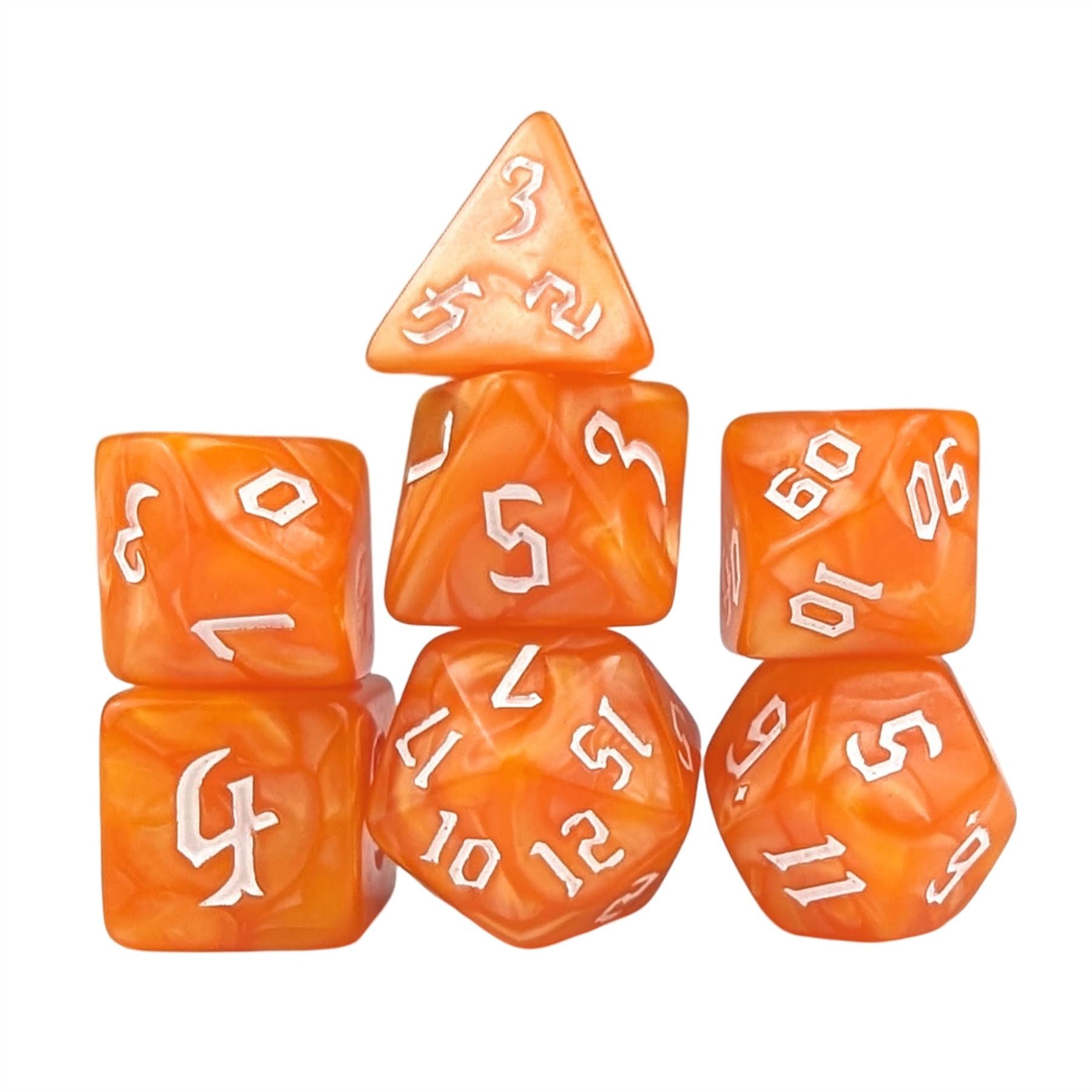 Orange Silk Acrylic - 7pcs RPG Full Dice Set