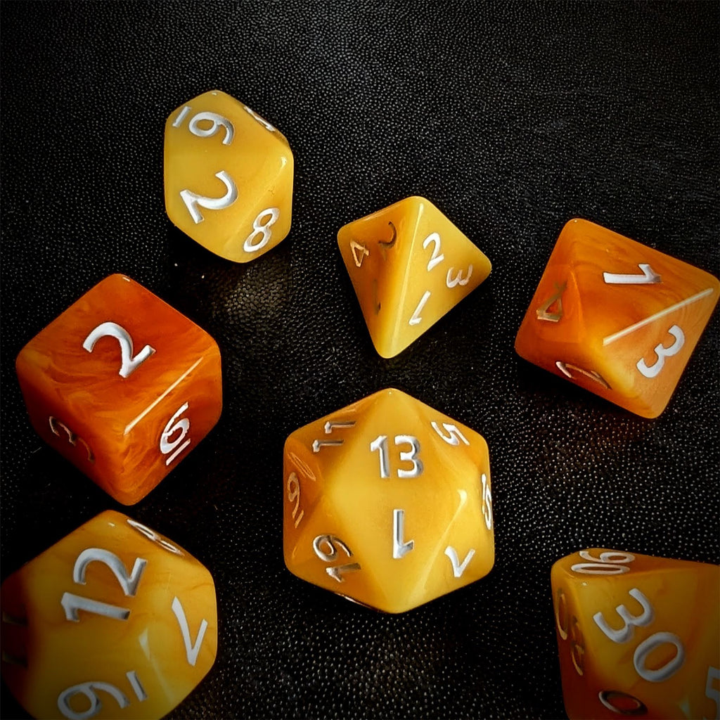 Blend of Orange & Yellow Acrylic - 7pcs RPG Full Dice Set