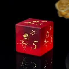 7pcs Dice Gem Frosted Glass Gold Font Roses Red