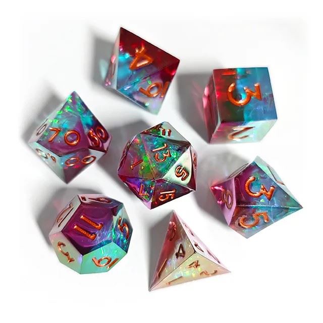 Electroplated Blue & Red with Candy Sharp Resin - 7pcs RPG Dice Set