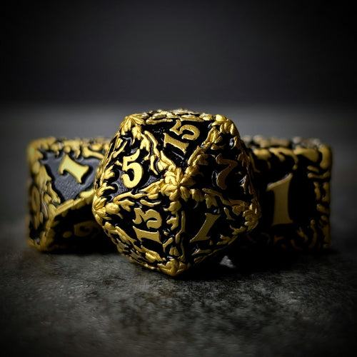 7pcs Dice Metal Druid Vine Gold Font Black