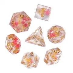 Pink Flowers in Clear Resin - 7pcs RPG Full Dice Set