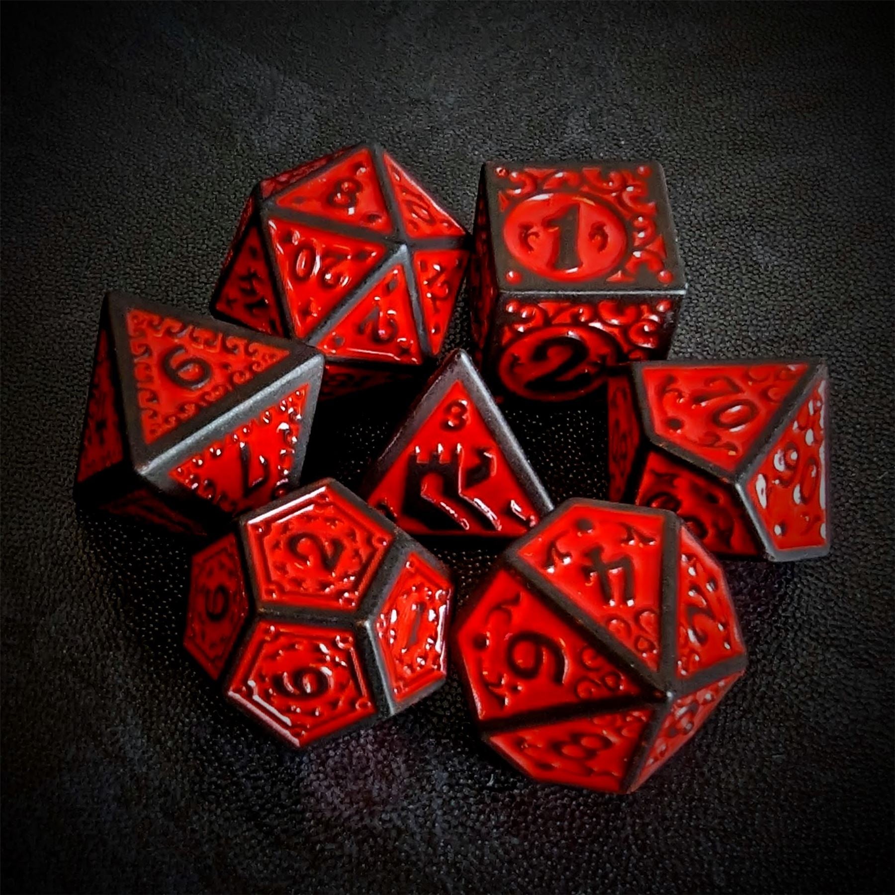 Red Vines on Black Acrylic - 7pcs RPG Full Dice Set