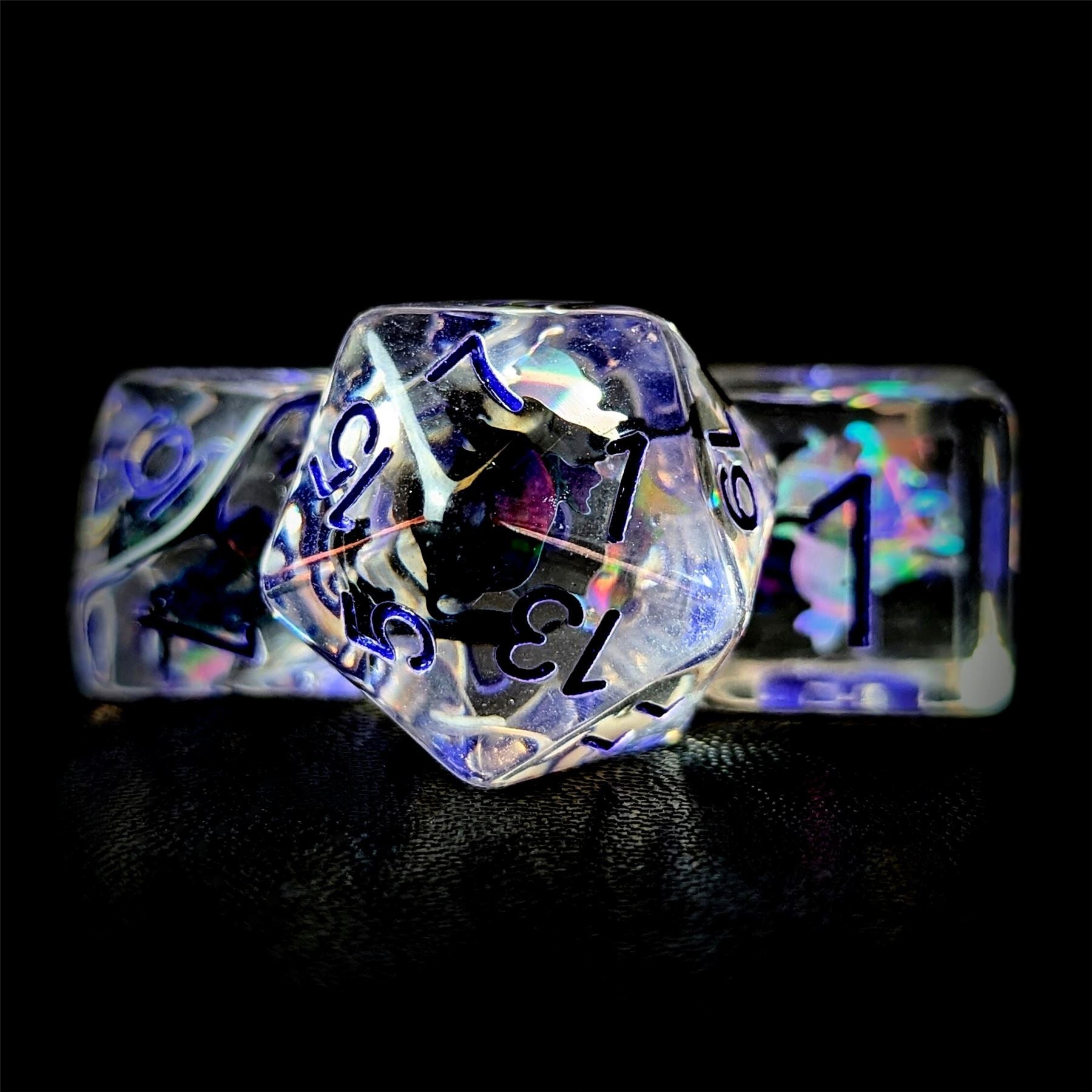 Cats in Clear Resin - 7pcs RPG Full Dice Set