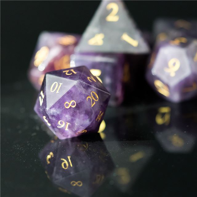 Purple Agate Gemstone - 7pcs RPG Dice Set