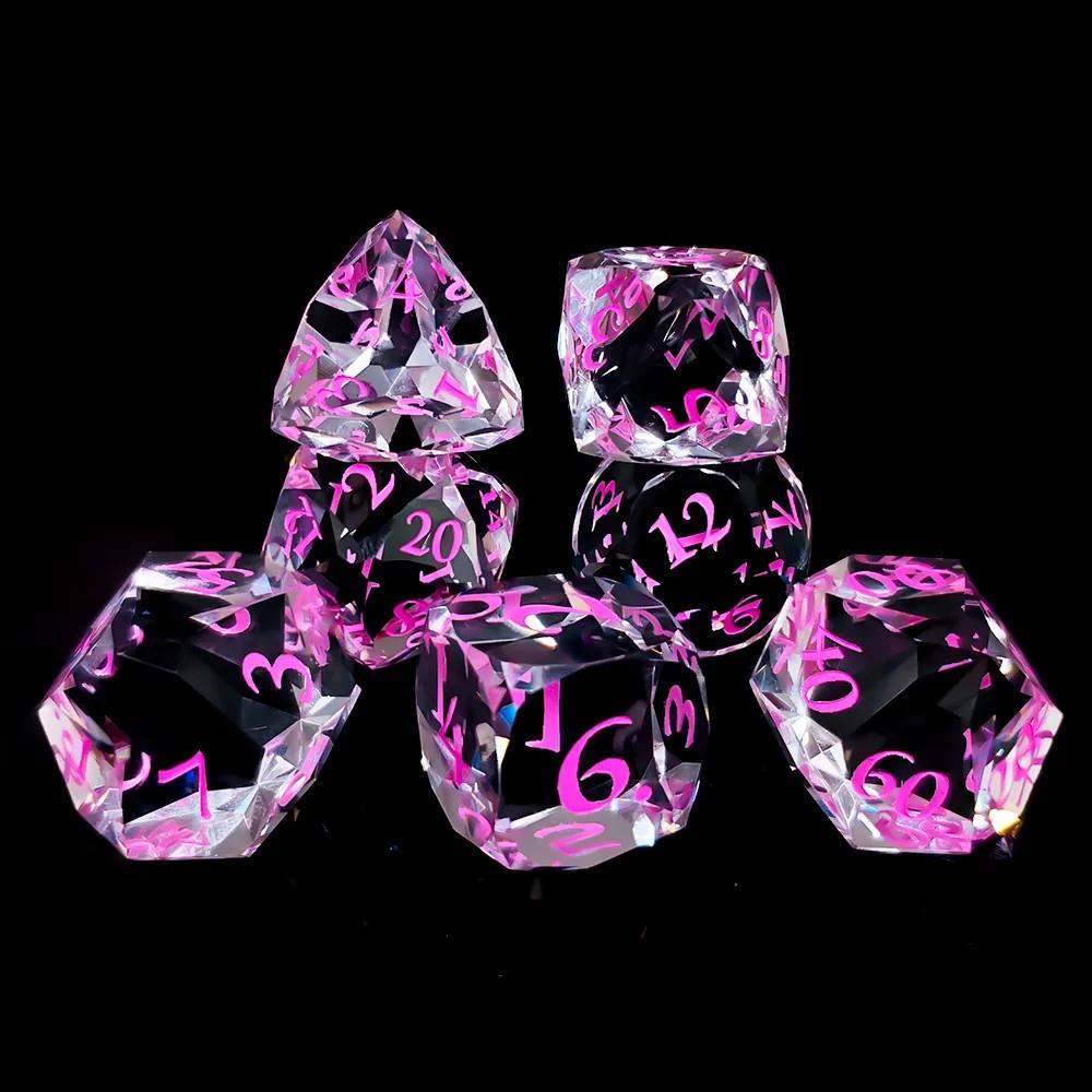 7pcs Dice Gem Glass Facet Pink Font Clear (HS)