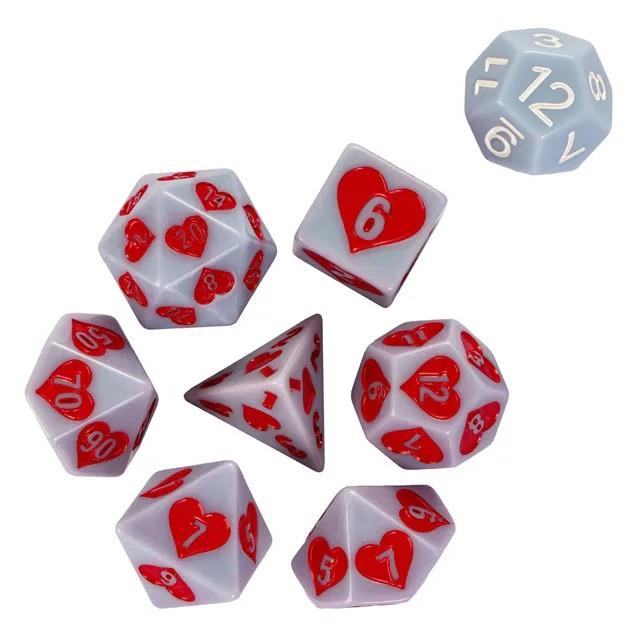 7pcs Dice Resin Pattern Hearts Red Font Grey