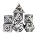 7pcs RPG Full Dice Set - Black Pattern on Silver Resin