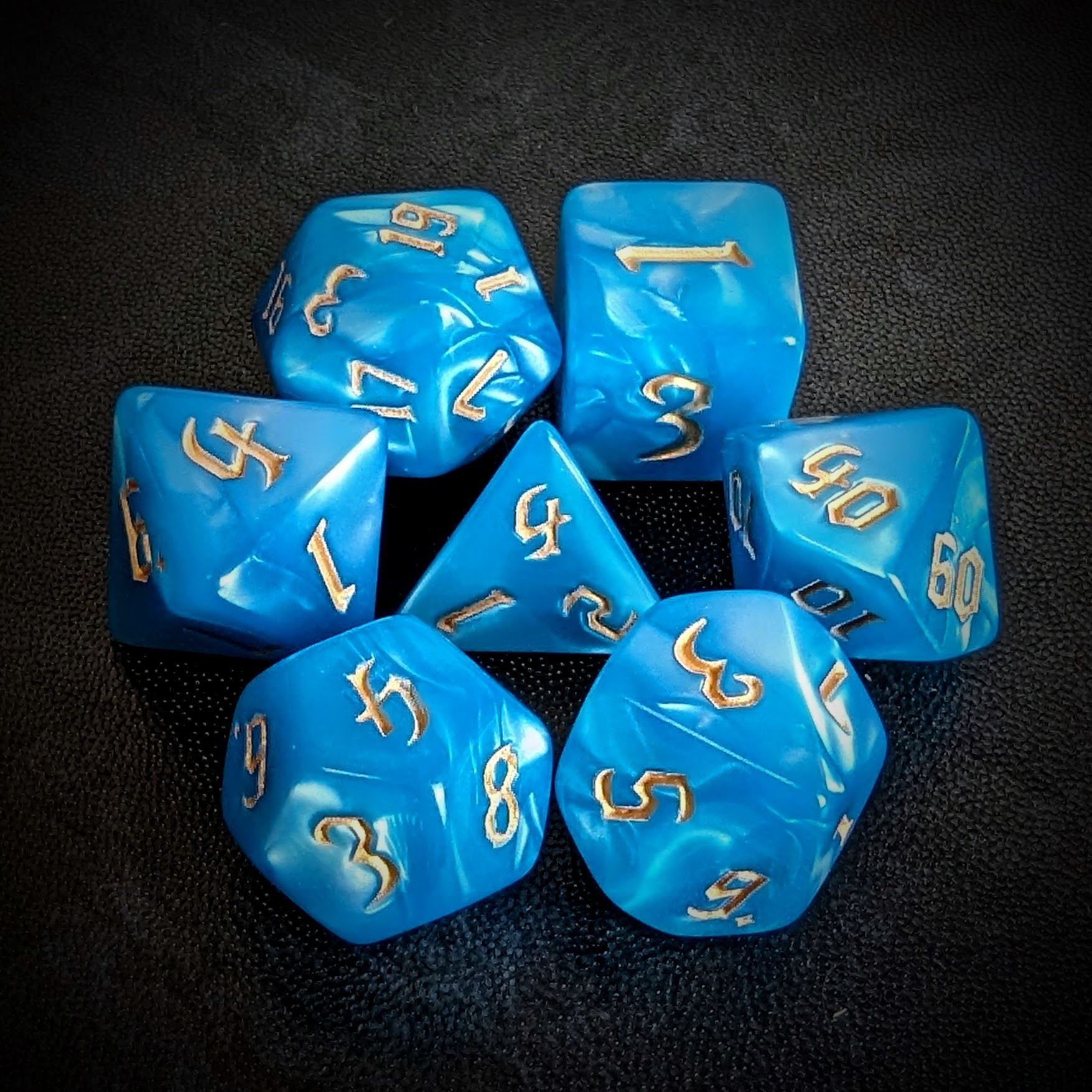 Blue Silk Acrylic - 7pcs RPG Full Dice Set