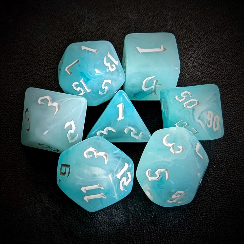 Light Blue Silk Acrylic - 7pcs RPG Full Dice Set