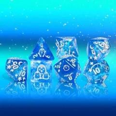 7pcs Dice Resin Pattern Penguin Silver Font Blue