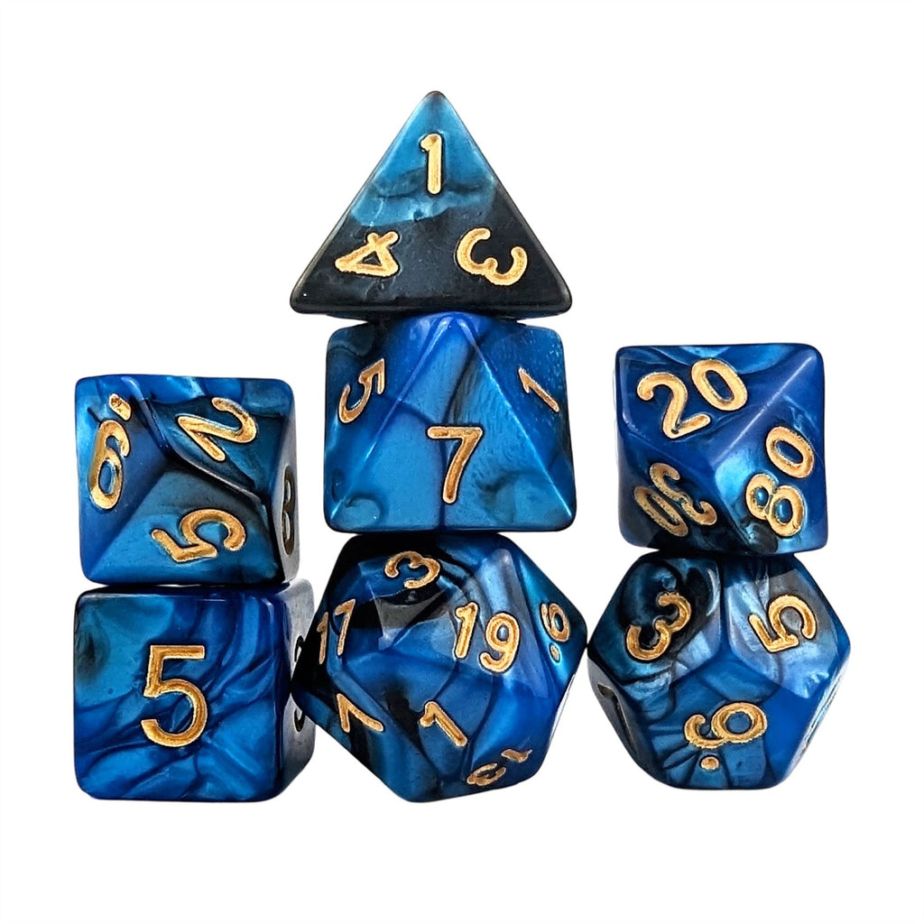 Blend of Black & Blue Acrylic - 7pcs RPG Full Dice Set
