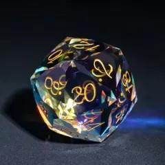 D20 30mm Dice Gem Glass Facet Gold Font Prism