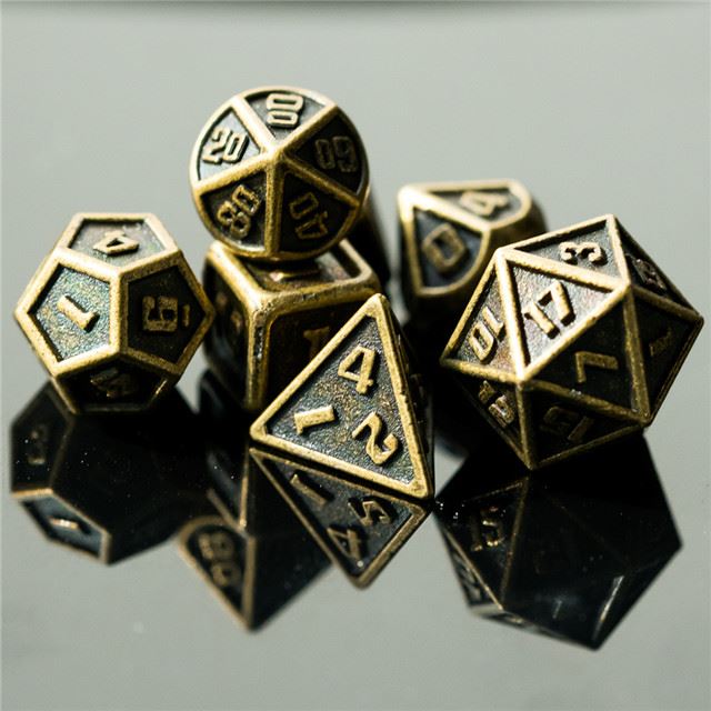 7pcs RPG Dice Set - Miniature Bronze Metal