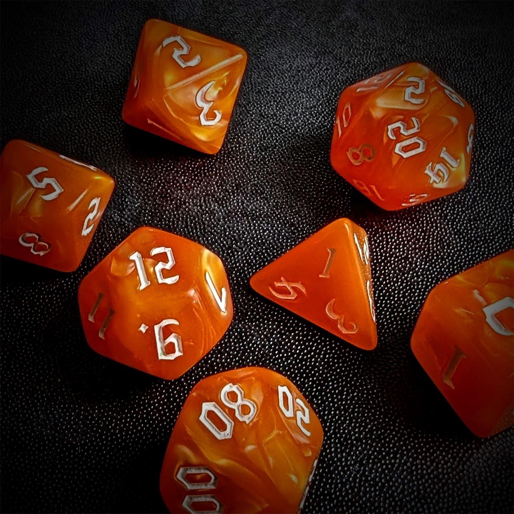 Orange Silk Acrylic - 7pcs RPG Full Dice Set
