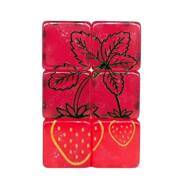 6pcs D6 Dice Resin Strawberry Green Gold Font Pink